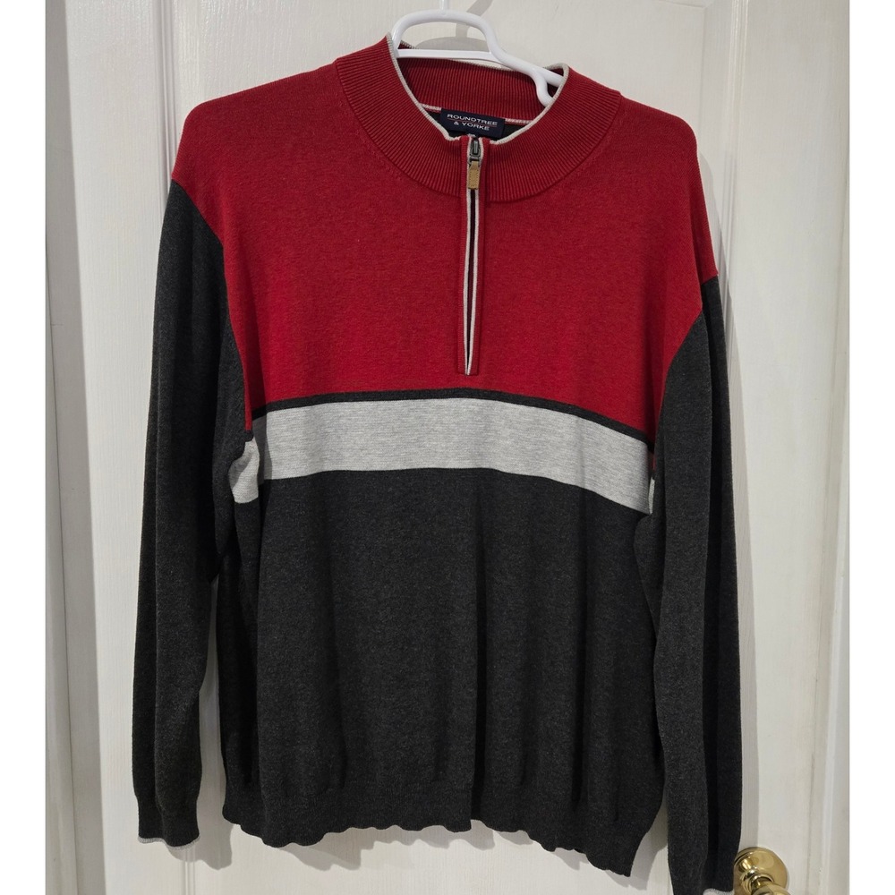 Roundtree & Yorke Quarter Zip Sweater Mens 3XB Red Grey Colorblock Excellent